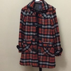 Forever 21 Red Plaid Long Coat